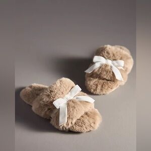 Maeve Faux-Fur Open-Toe Bow Slippers